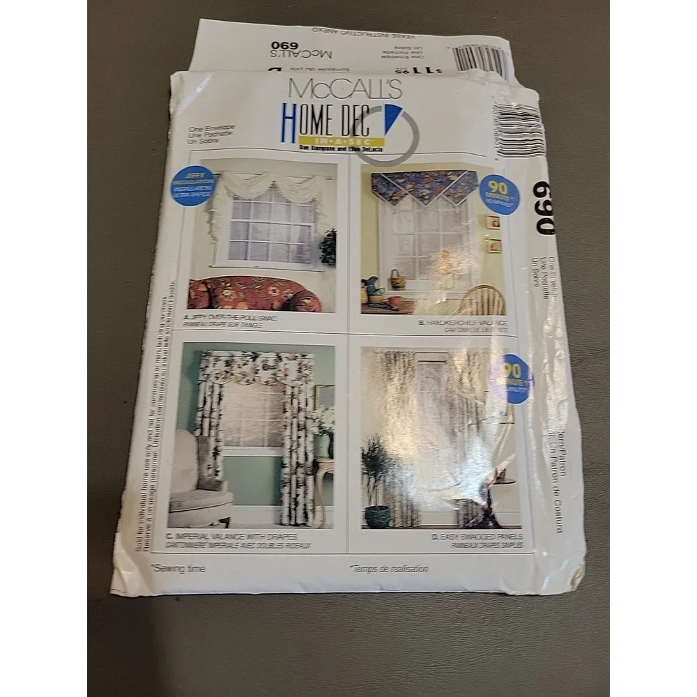 McCall's 690 HOME‎ DECOR Uncut Drapes curtains Toppers Valances
